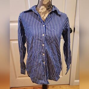 Geoffrey Beene blue and white striped cotton button up shirt